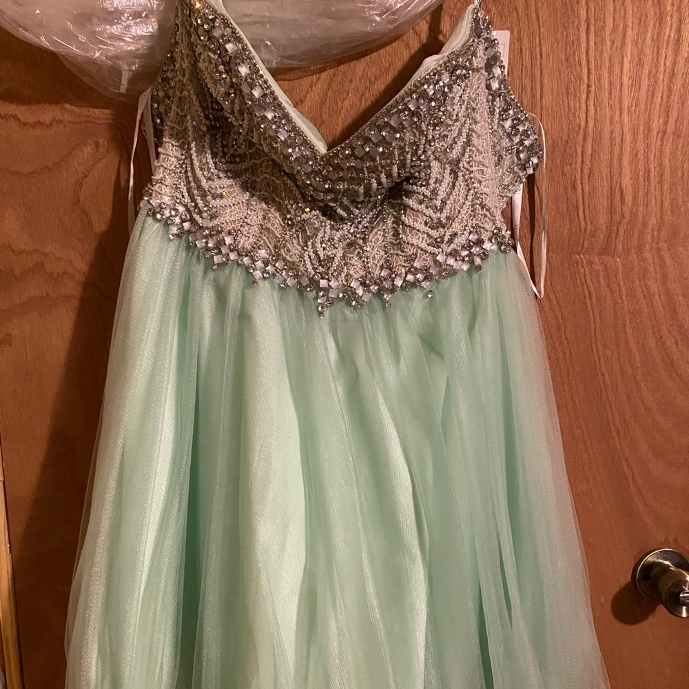 Terani Couture Mint and Silver Mini Dress